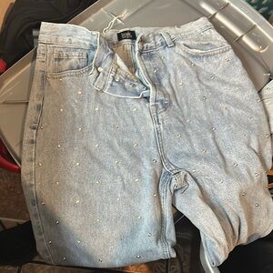 Trendy Denim Jeans with Gold Accents